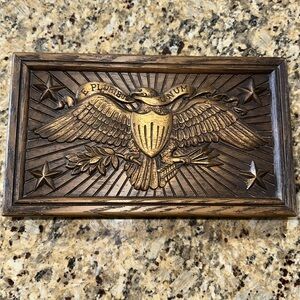 Vintage valet jewelry watch box, E Pluribus Unum Bald Eagle crest by Avon, retro